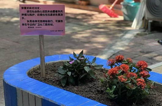 美化後的花壇，居民還細心地加上標示。